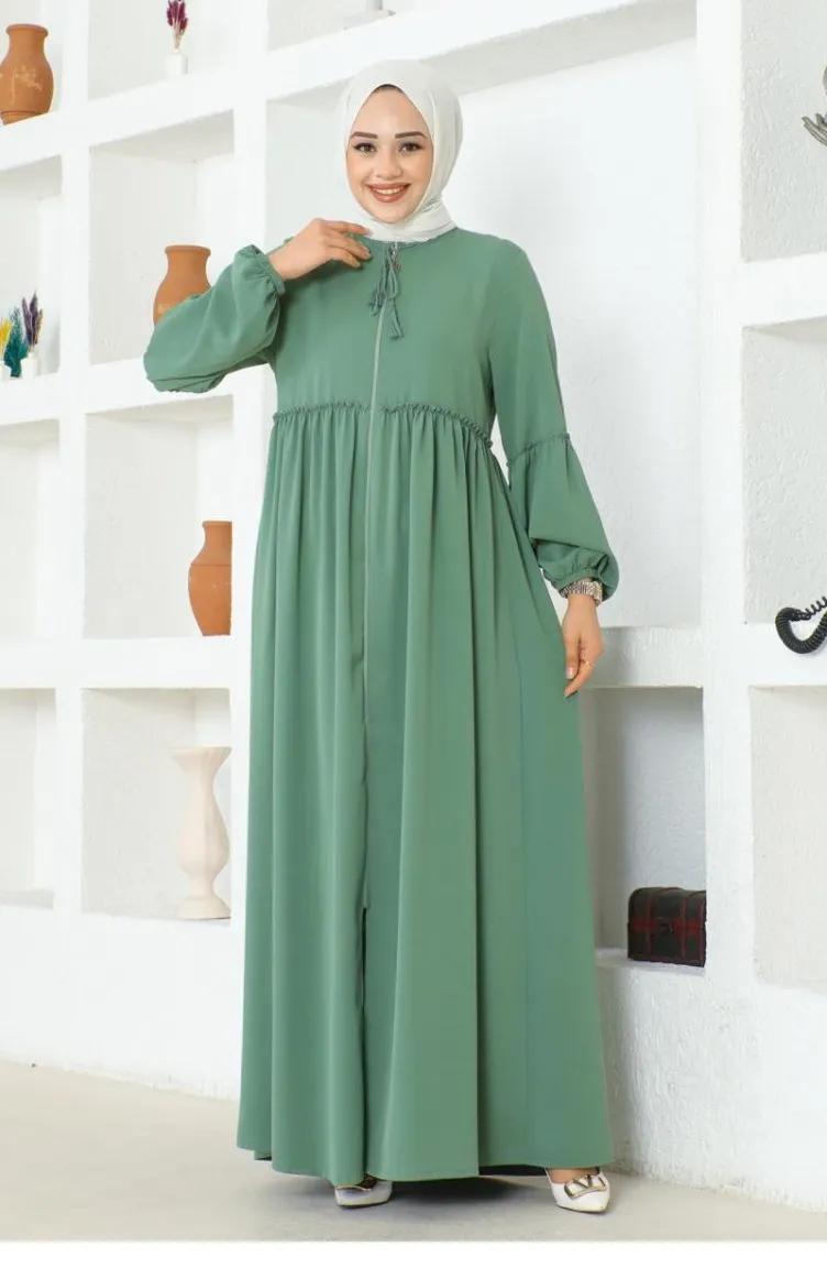 0029Sgs Manches Ballon Jessica Crêpe Abaya Vert 16881