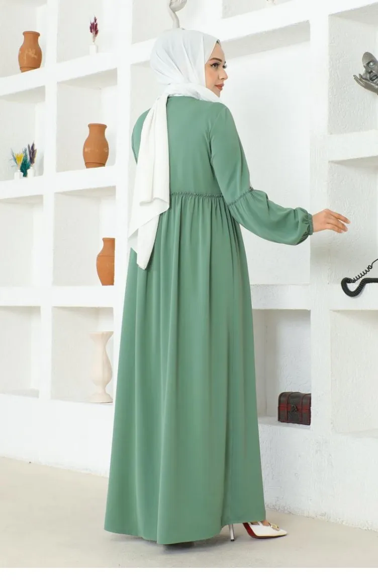 0029Sgs Manches Ballon Jessica Crêpe Abaya Vert 16881