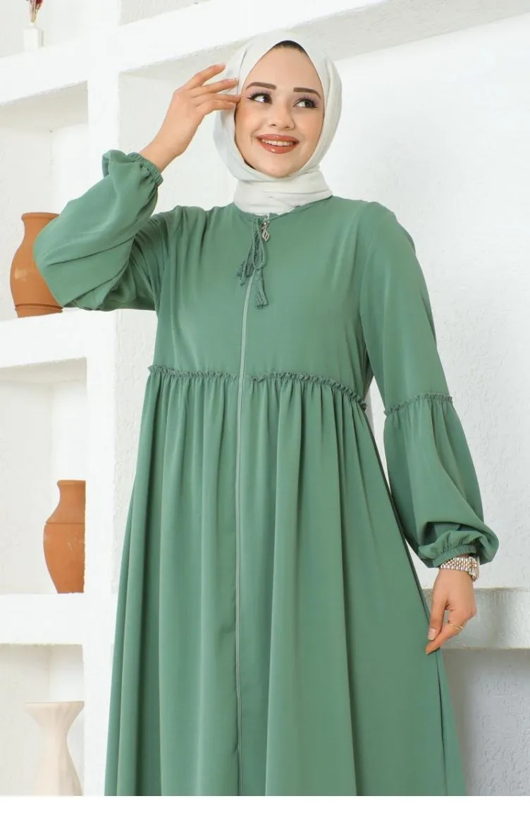 0029Sgs Manches Ballon Jessica Crêpe Abaya Vert 16881