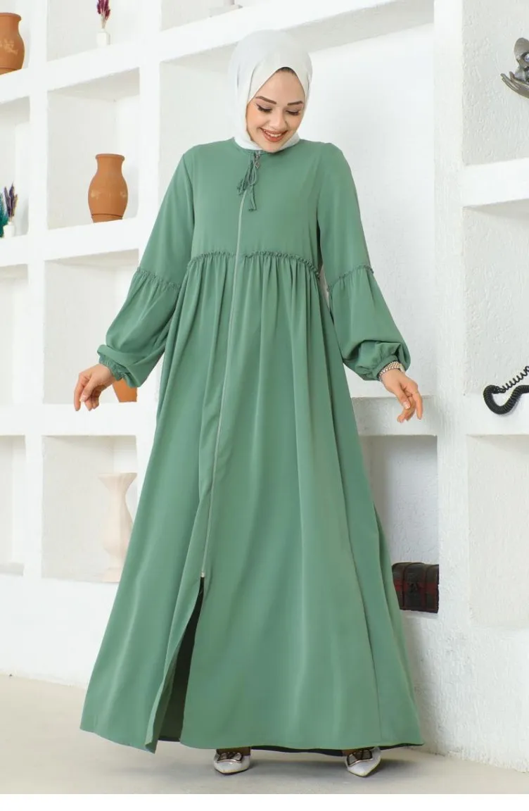 0029Sgs Manches Ballon Jessica Crêpe Abaya Vert 16881