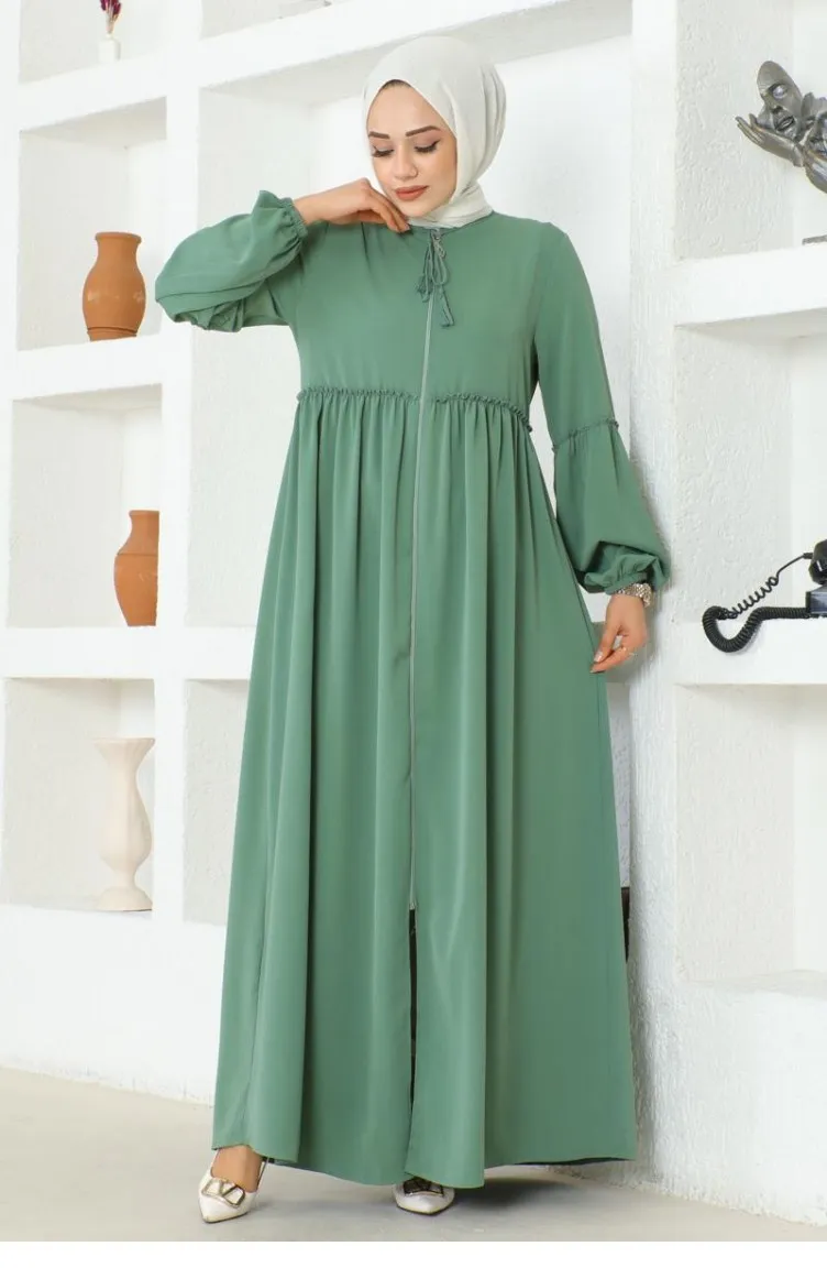 0029Sgs Manches Ballon Jessica Crêpe Abaya Vert 16881