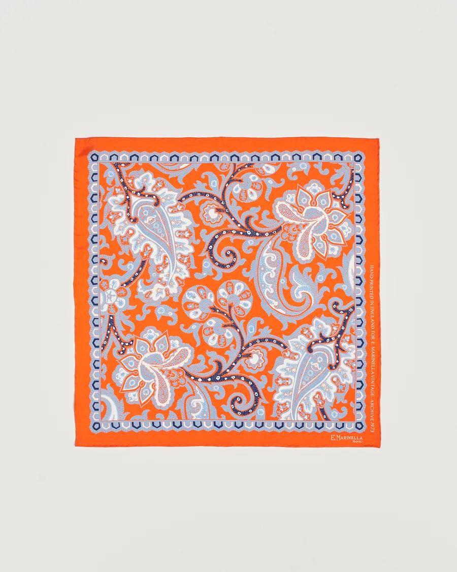 Archive Printed Silk Pocket Square Orange