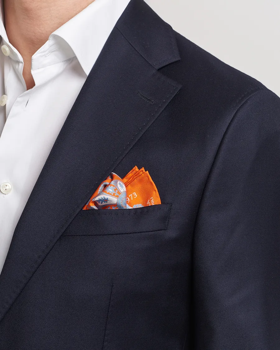 Archive Printed Silk Pocket Square Orange