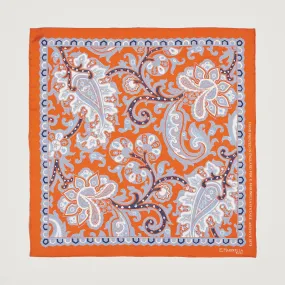 Archive Printed Silk Pocket Square Orange