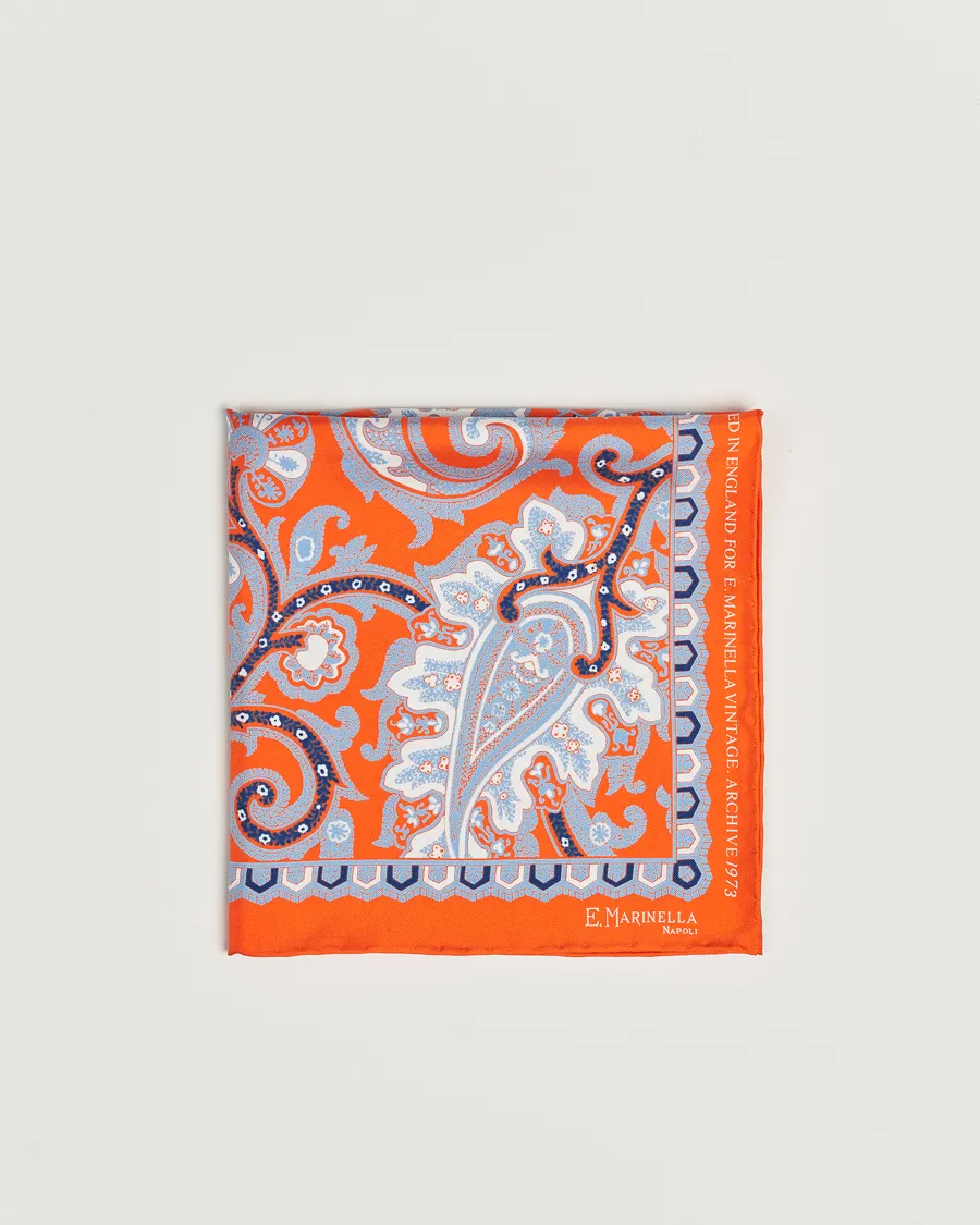 Archive Printed Silk Pocket Square Orange