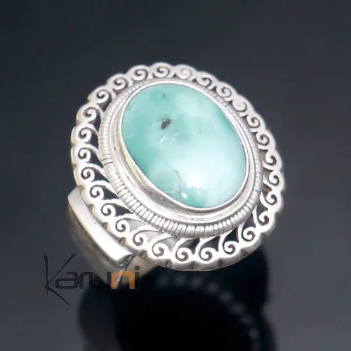 Bague en Argent Massif 925 Nepal 29 Chevalière Turquoise Grand Ovale