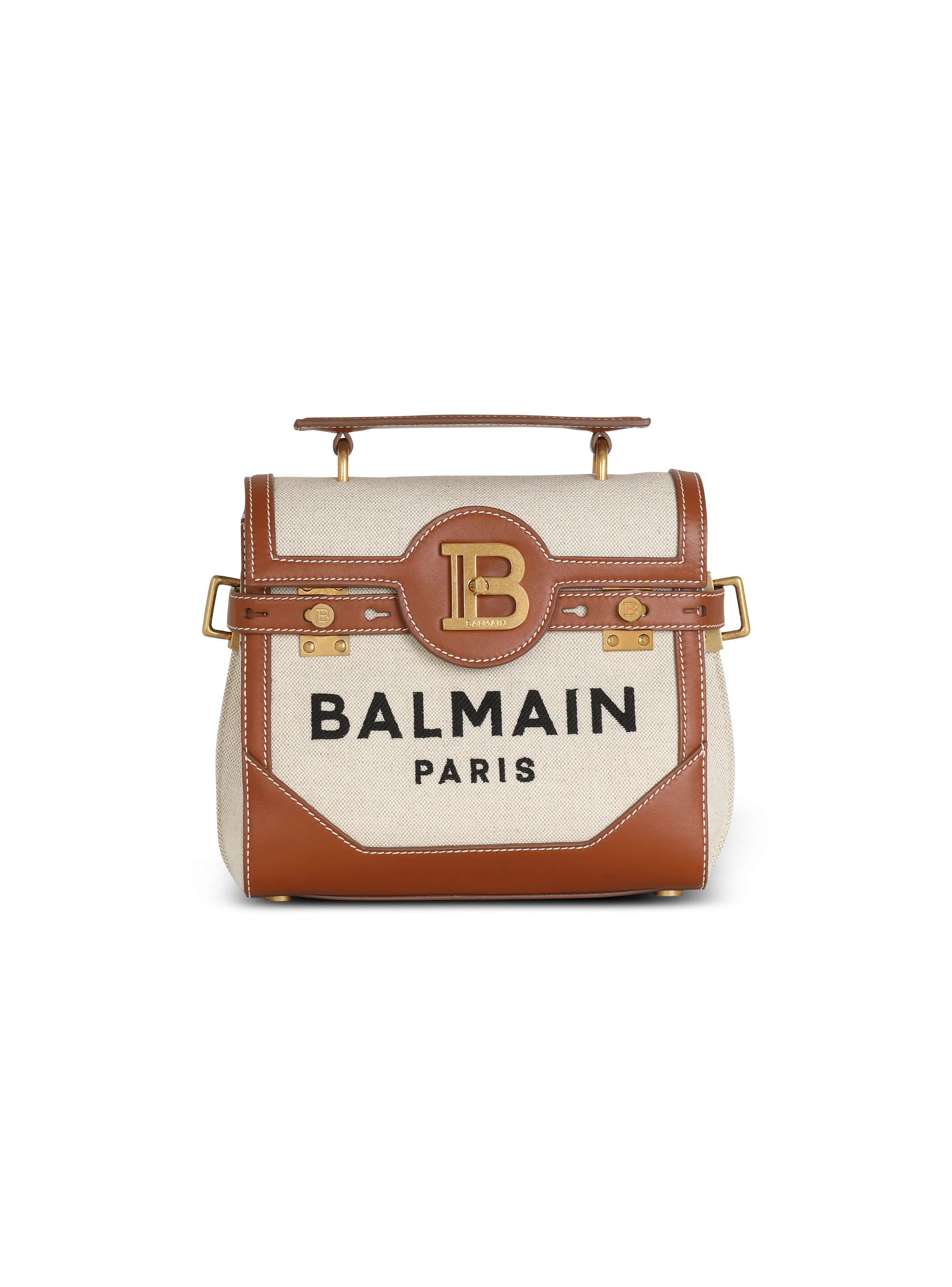 BALMAIN  Sac b-buzz 23 en toile avec empiècements en cuir - Marron