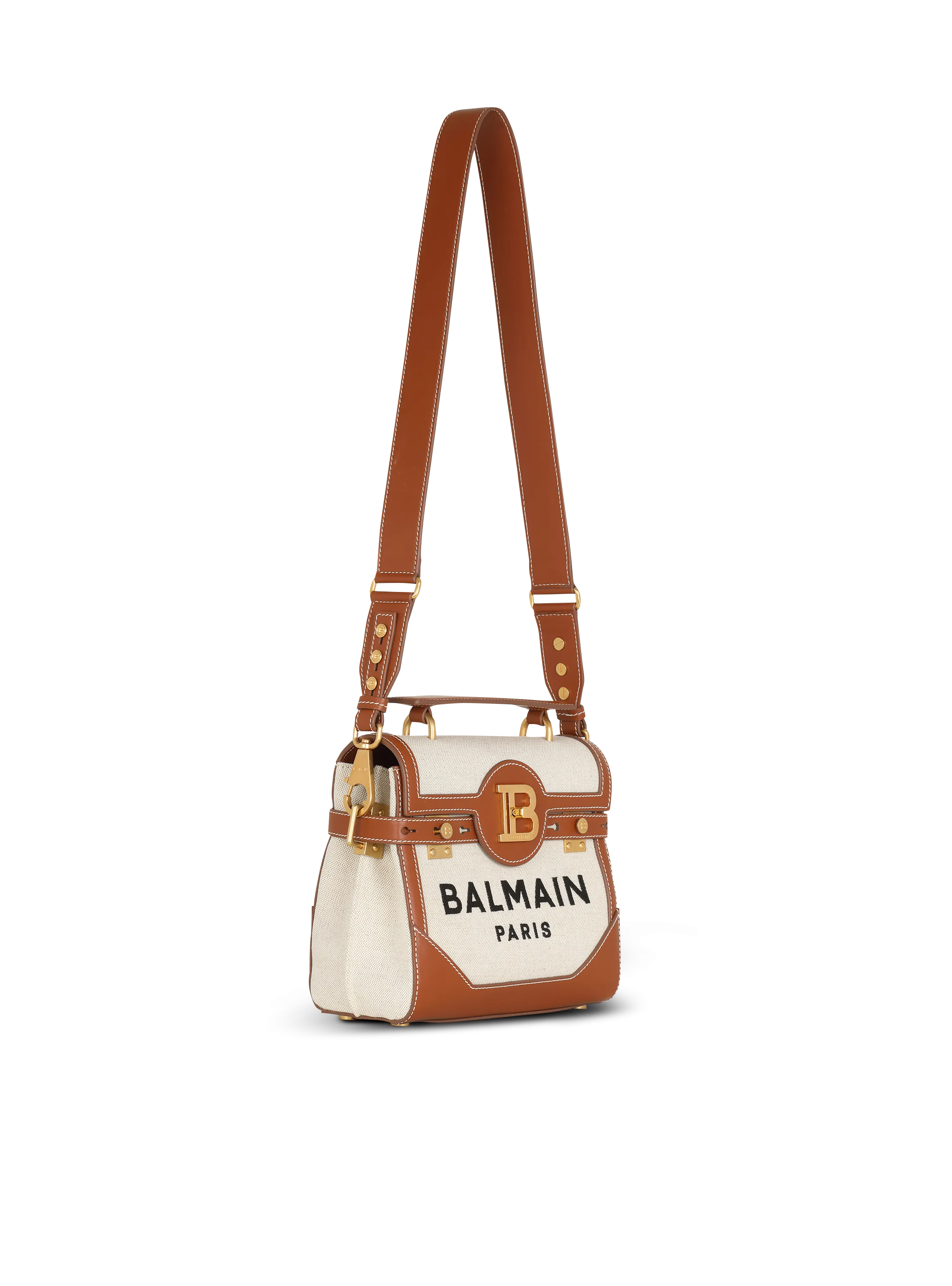 BALMAIN  Sac b-buzz 23 en toile avec empiècements en cuir - Marron