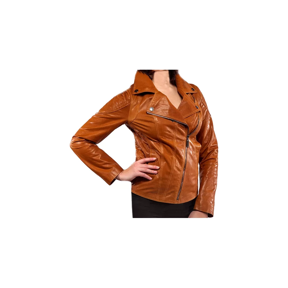 Blouson cuir femme agneau aspect vieilli modèle Chame