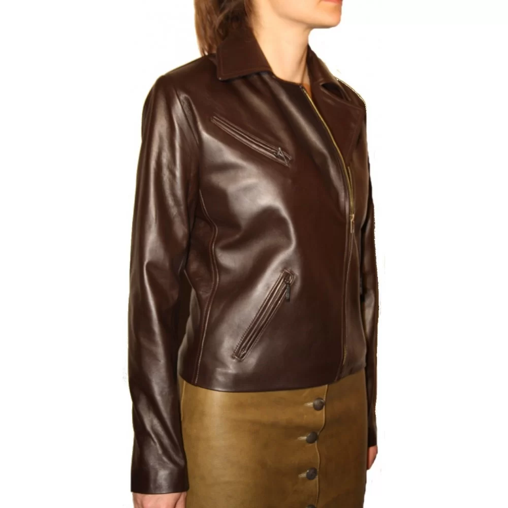 Blouson cuir femme agneau marron modèle Fildy