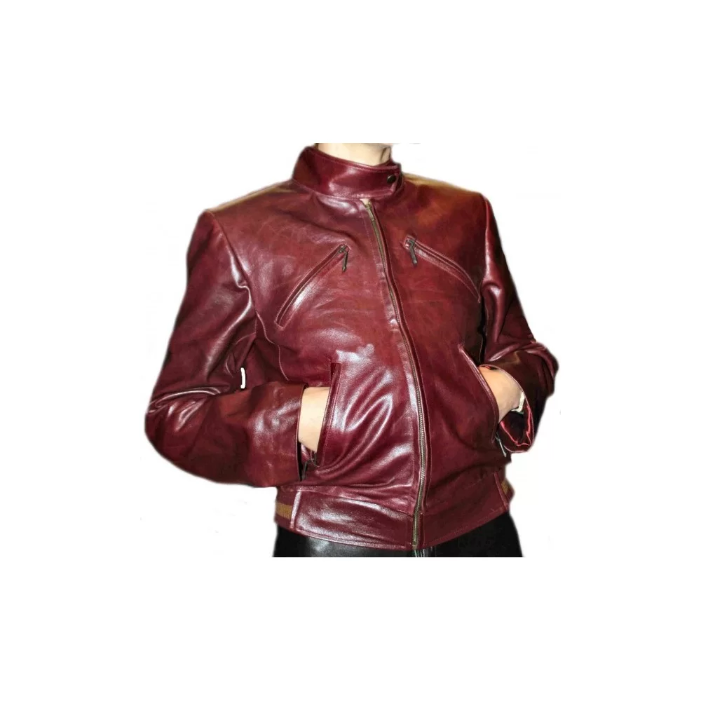 Blouson cuir femme vachette bordeaux vintage modèle Daphnée