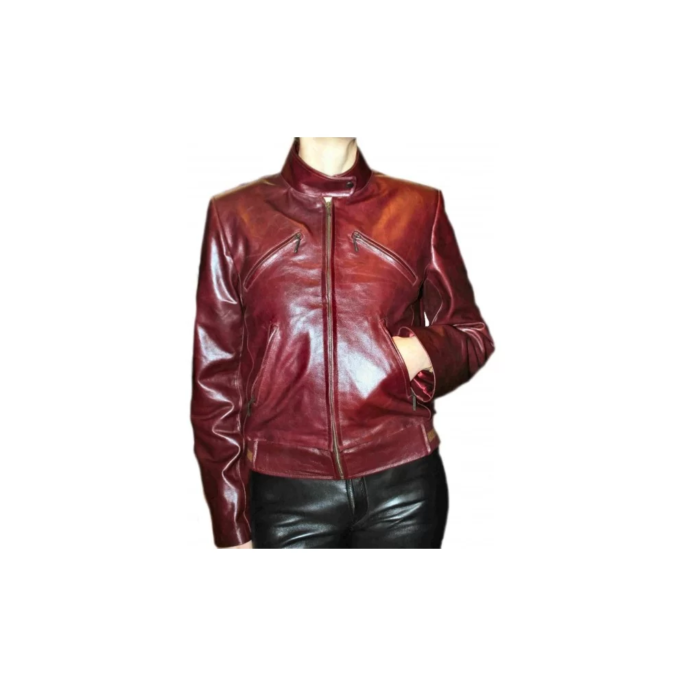 Blouson cuir femme vachette bordeaux vintage modèle Daphnée