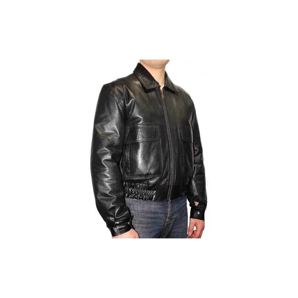 Blouson cuir homme agneau couleur noir modèle Roxy