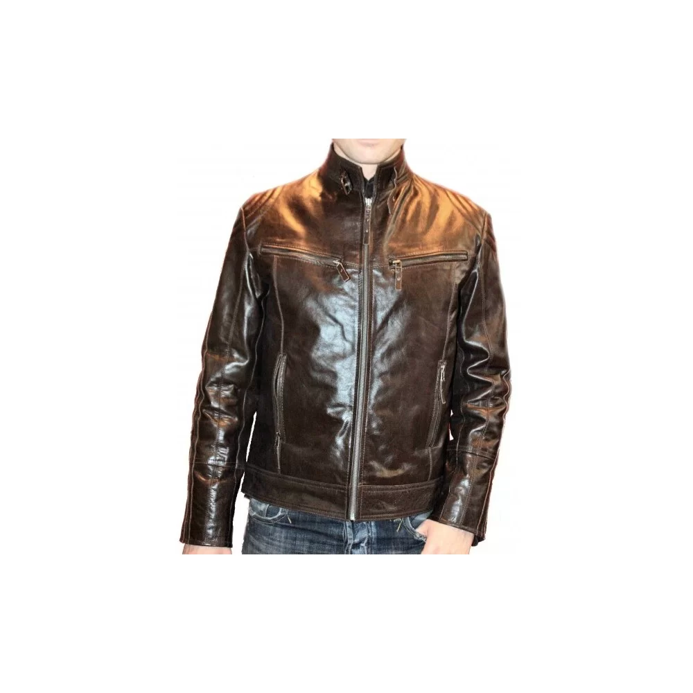 Blouson cuir homme vachette couleur marron fonçé modèle Richard