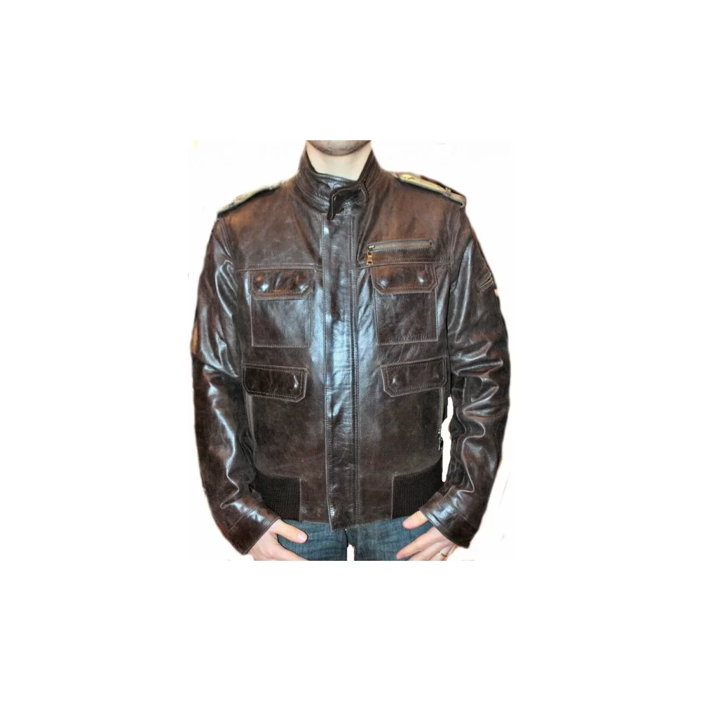 Blouson cuir homme vachette marron modèle Lex