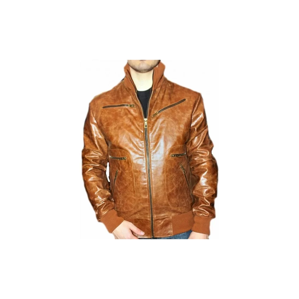 Blouson cuir homme vachette vintage couleur châtaigne modèle Brizze