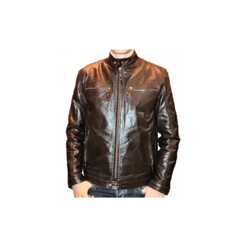 Blouson cuir homme vachette vintage marron modèle Aniba