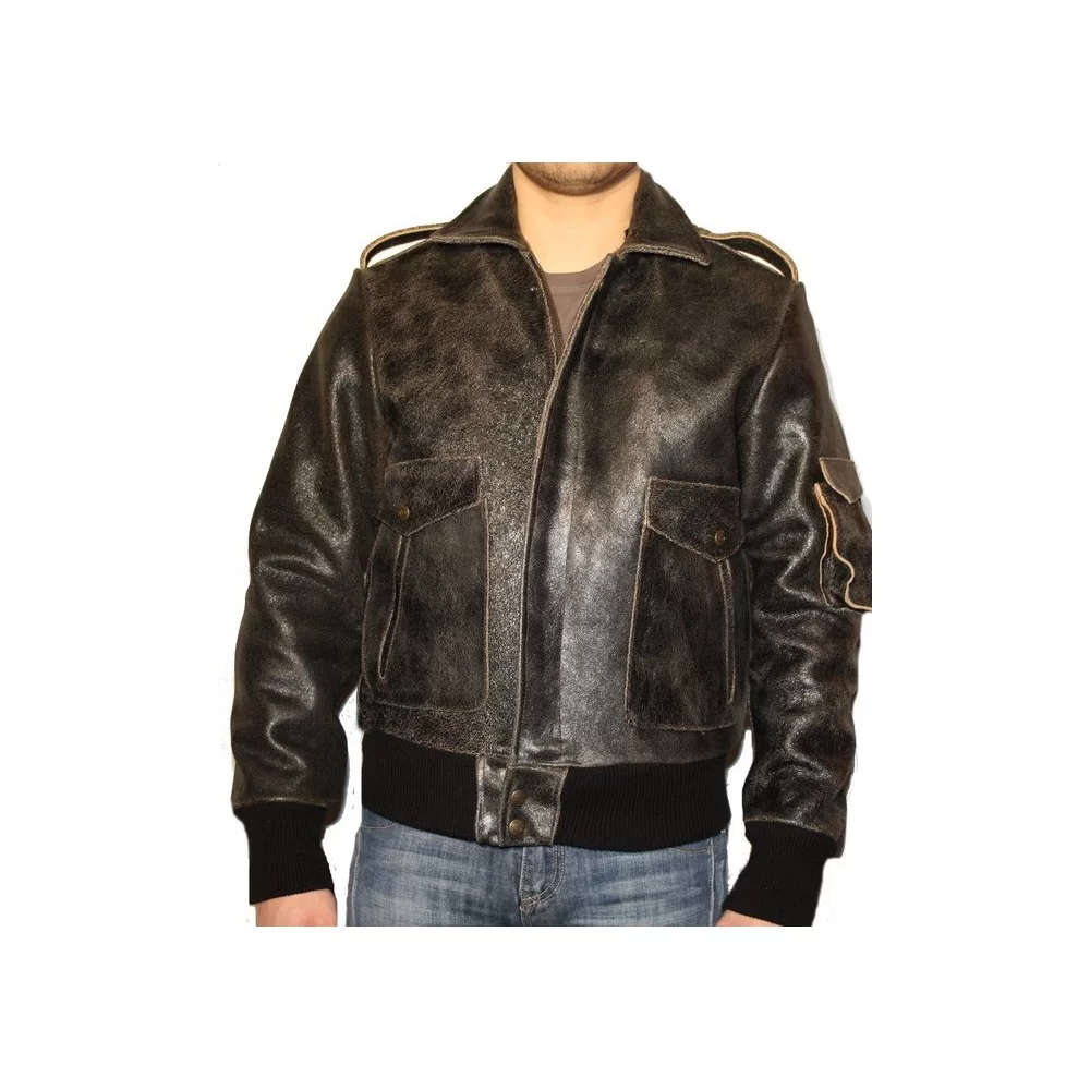 Blouson cuir style fly vachette vieilli marron col mouton amovible modèle Filipe