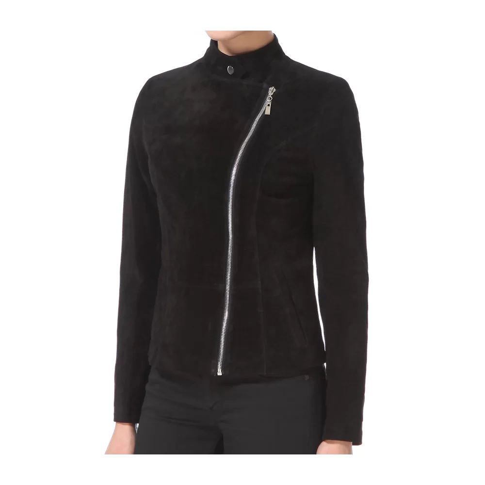 Blouson femme style perfecto agneau velours daim modèle Mira