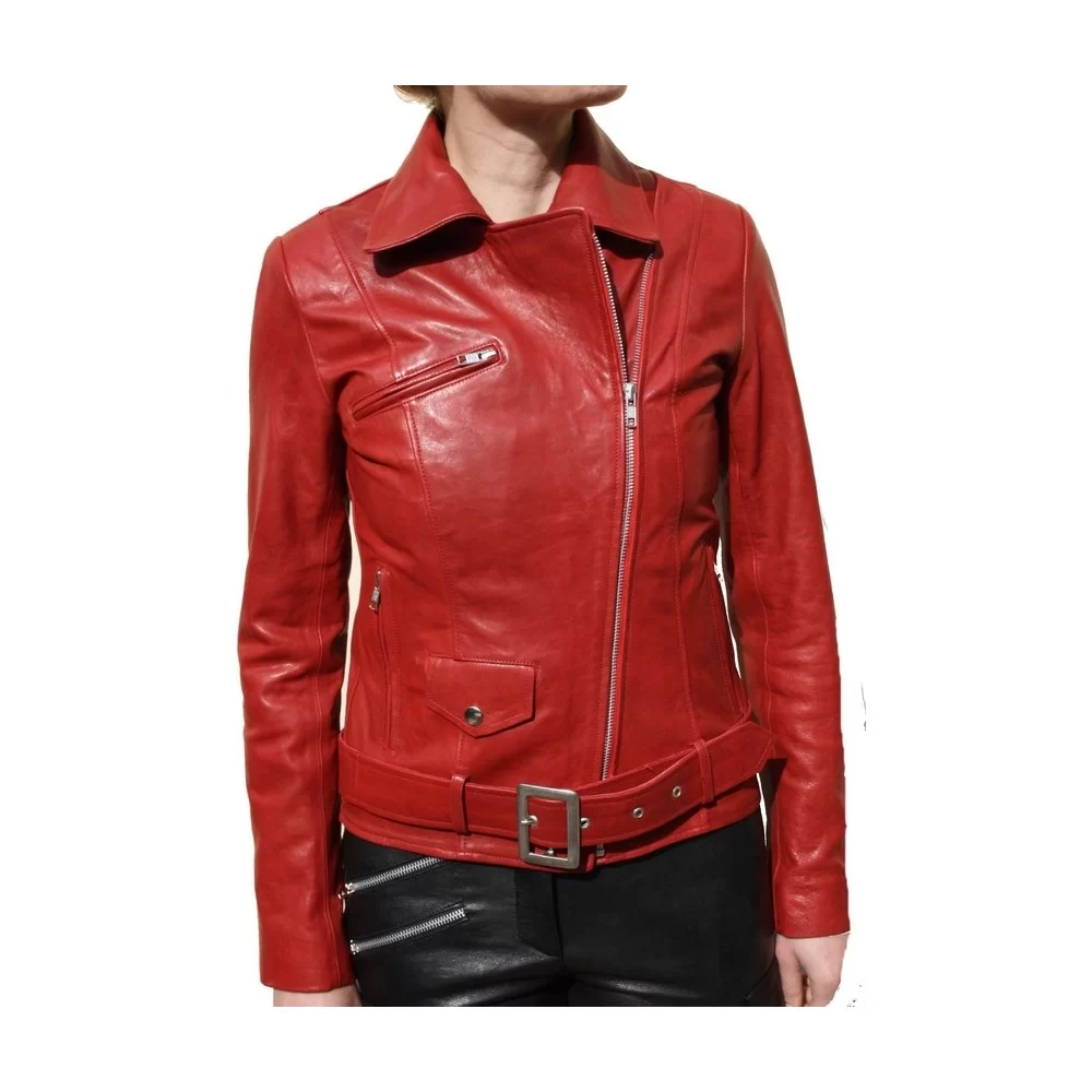 Blouson perfecto cuir femme agneau aspect vieilli modèle Amanda