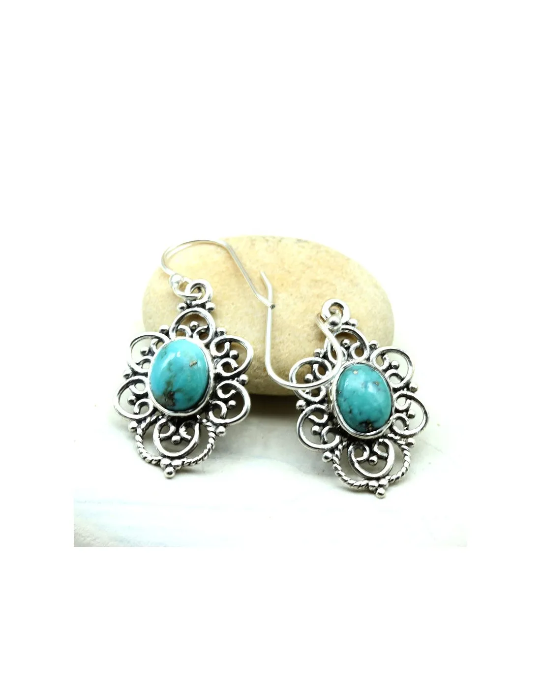 Boucles d'oreilles pierre turquoise fleur