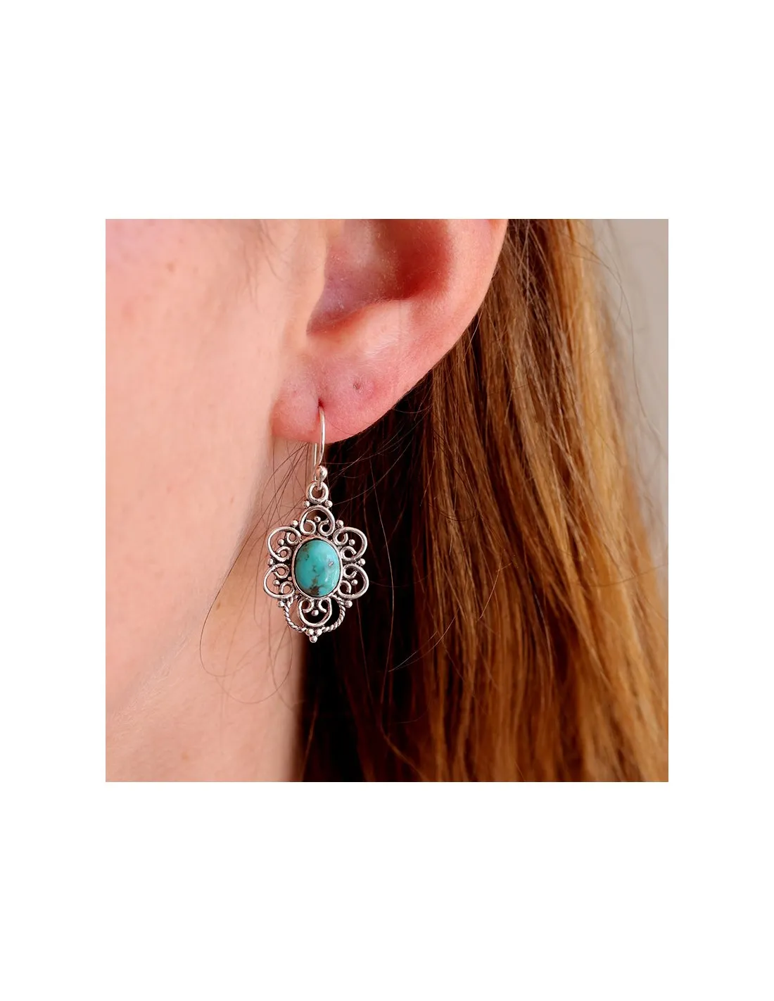 Boucles d'oreilles pierre turquoise fleur