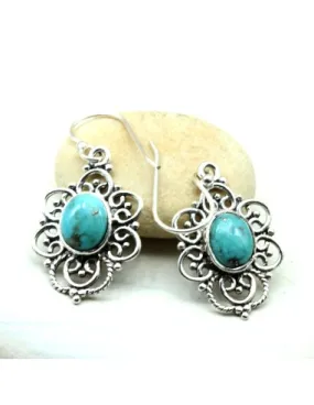 Boucles d'oreilles pierre turquoise fleur