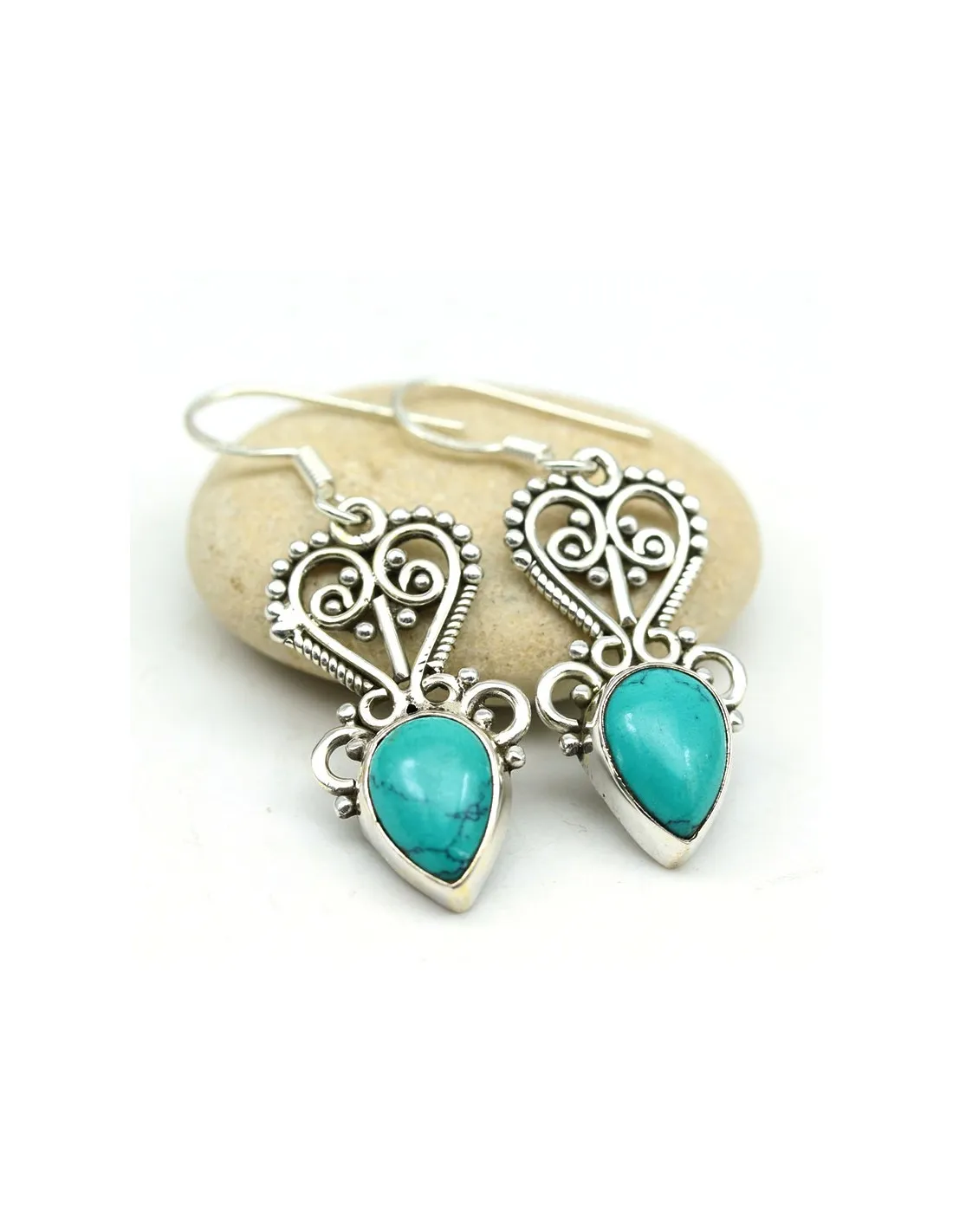 Boucles d'oreilles travaillées argent et turquoise