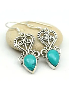 Boucles d'oreilles travaillées argent et turquoise