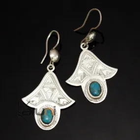 Boucles d'Oreilles en Argent et Pierre 18 Gravées Turquoise Lys