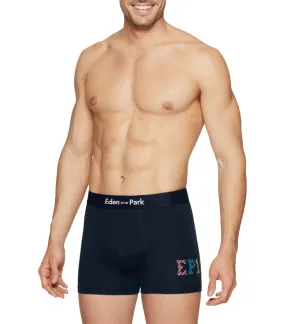 Boxer Eden Park classique à taille moyenne en coton bleu marine à imprimé lettres rayées à coupe courte