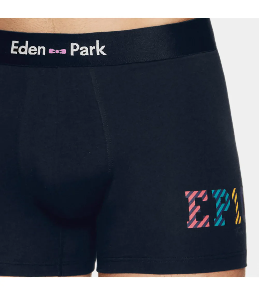 Boxer Eden Park classique à taille moyenne en coton bleu marine à imprimé lettres rayées à coupe courte