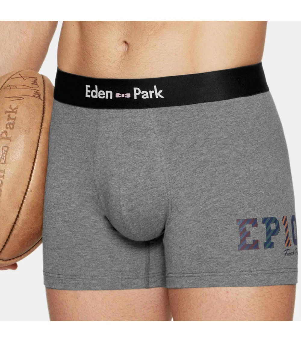 Boxer Eden Park classique à taille moyenne en coton gris à imprimé lettres rayées à coupe courte