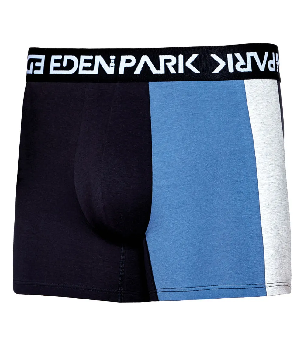 Boxer Eden Park en coton stretch tricolore en bandes avec nom de la marque inscrit en blanc