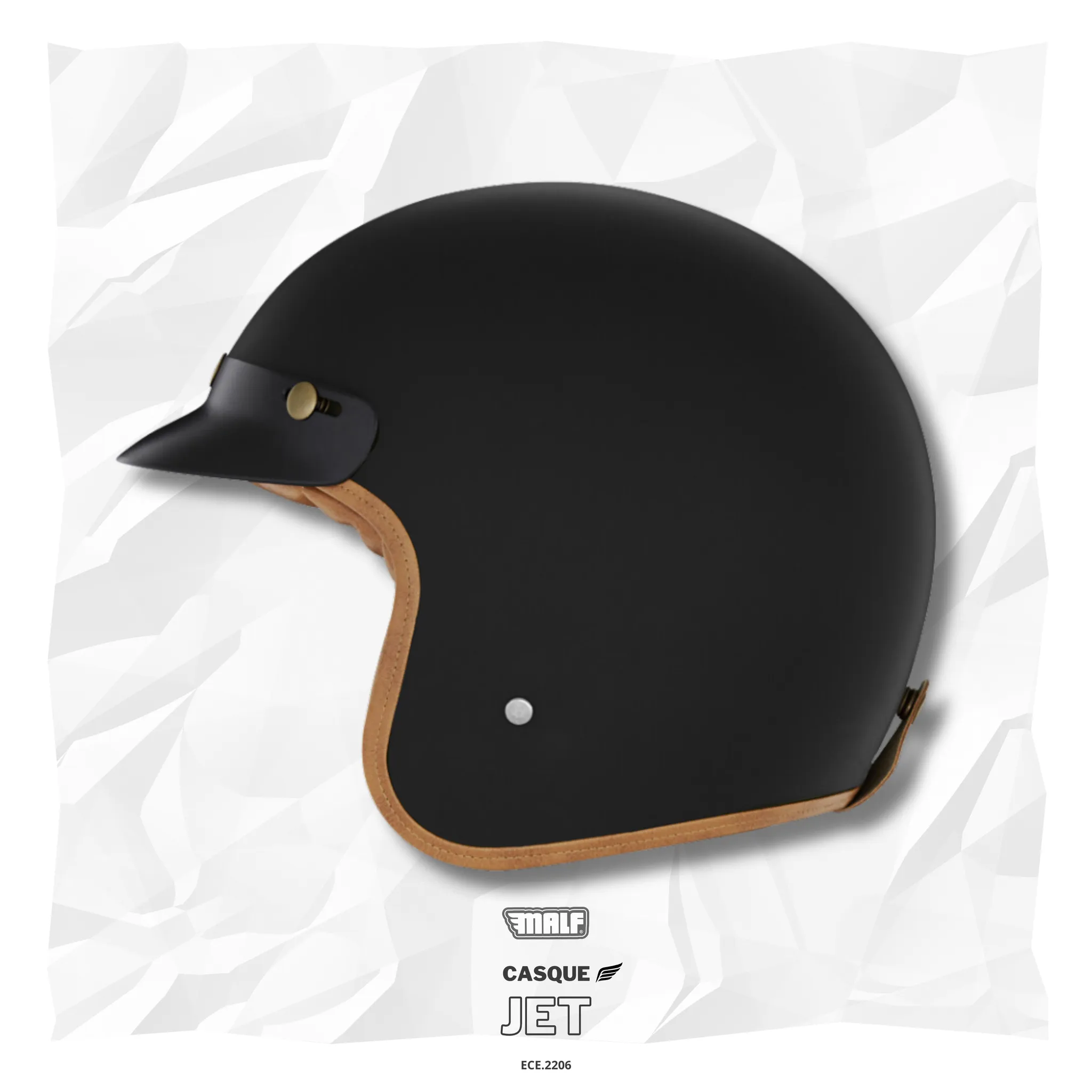 Casque jet noir mat intérieur coloris Camel