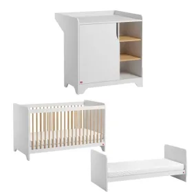 Chambre duo lit 70x140 + commode blanc - Collection Leaf