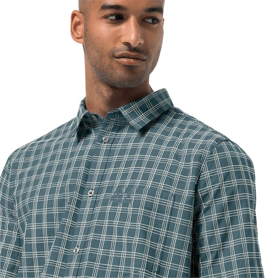 Chemise Jack Wolfskin Hot Springs Homme Teal Grey Checks