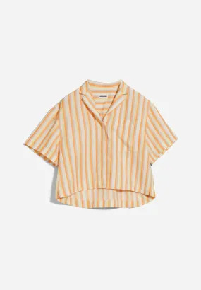 Chemisette rayée orange en lin - leaanne off white-mangorange femme