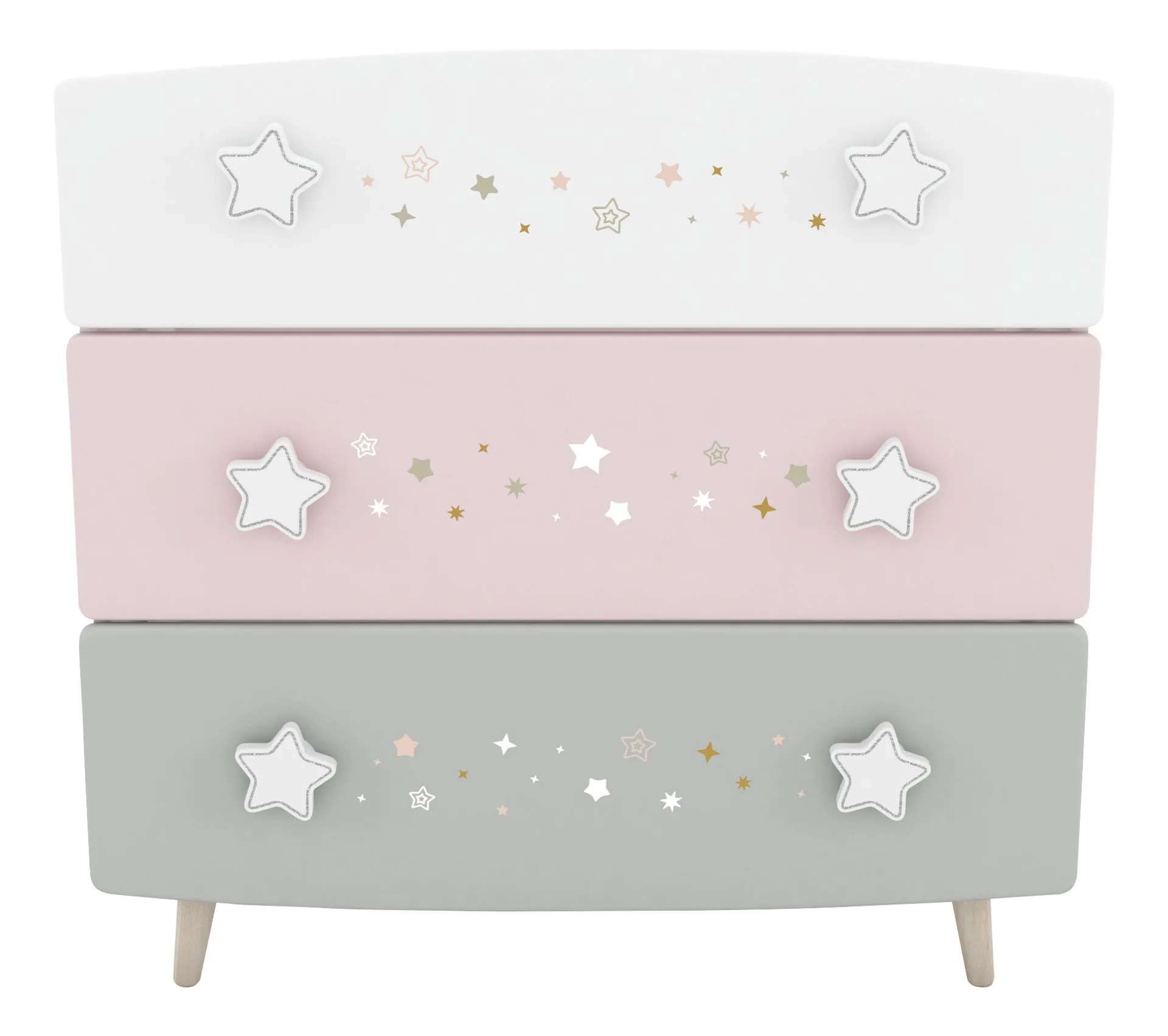 Commode 3 tiroirs ETOILES 2 Gris, rose et blanc