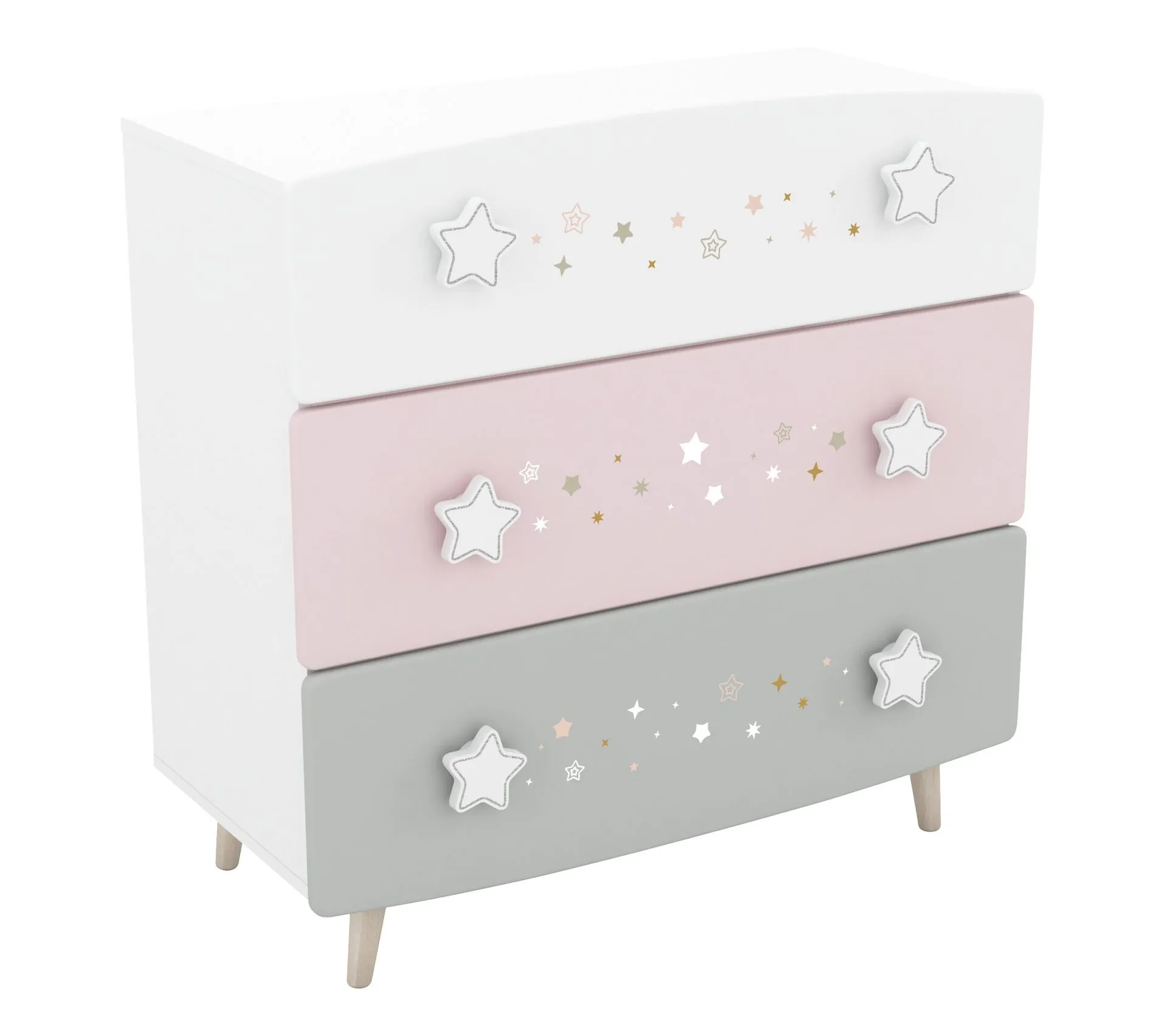 Commode 3 tiroirs ETOILES 2 Gris, rose et blanc