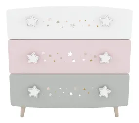 Commode 3 tiroirs ETOILES 2 Gris, rose et blanc