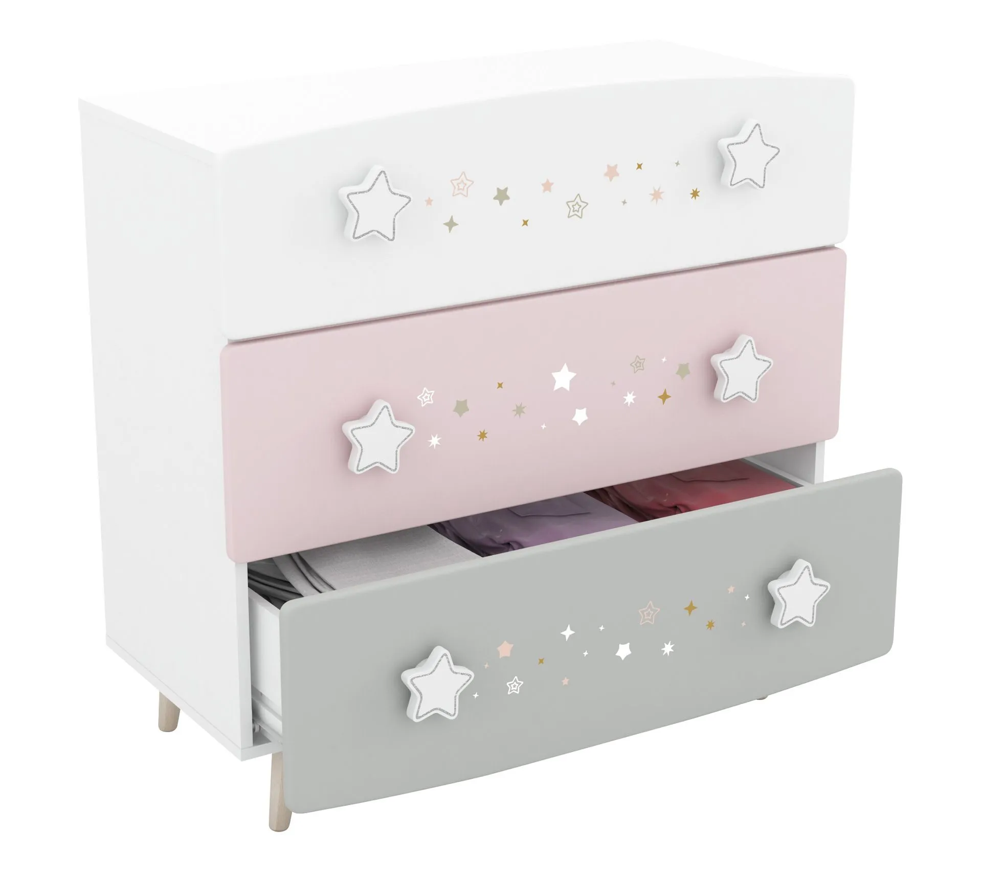 Commode 3 tiroirs ETOILES 2 Gris, rose et blanc