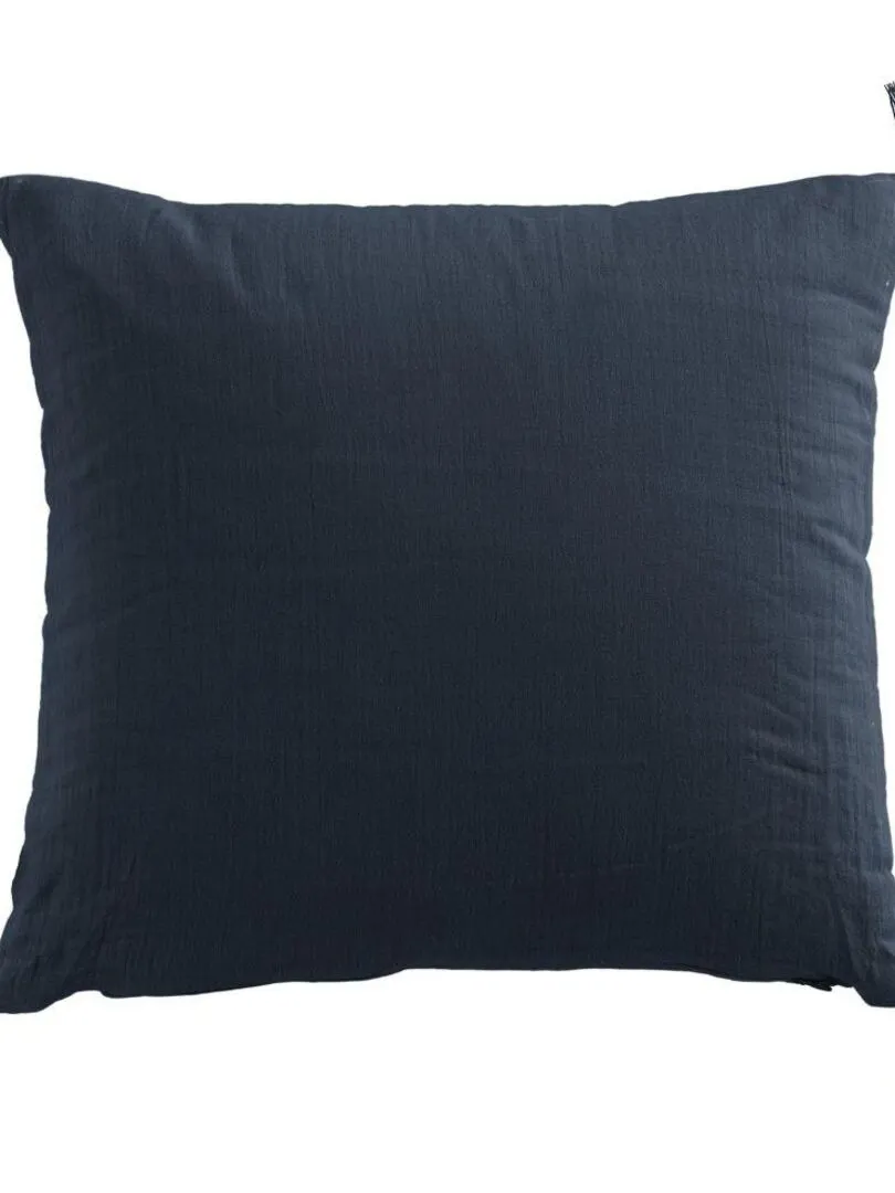 Coussin carré 40x40 cm Gaze de coton avec pompons - Bleu nuit