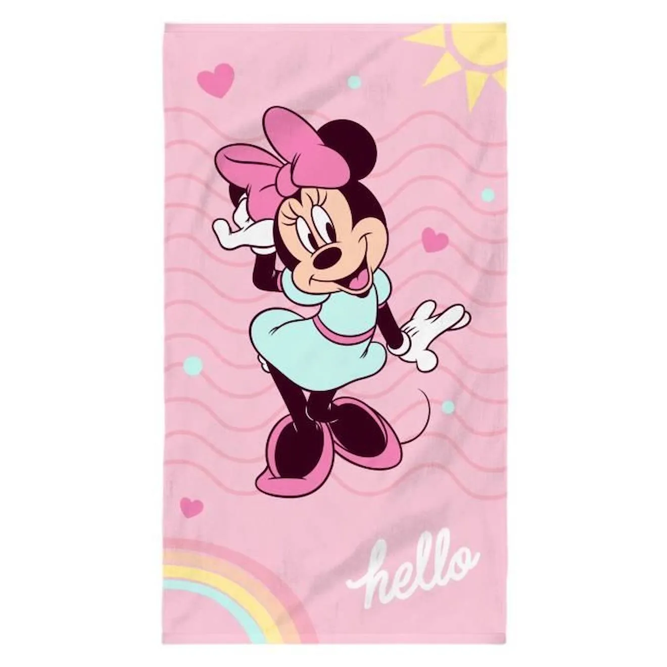 Drap de plage imprimé 100% coton, DISNEY HOME MINNIE HELLO rose - Omydream