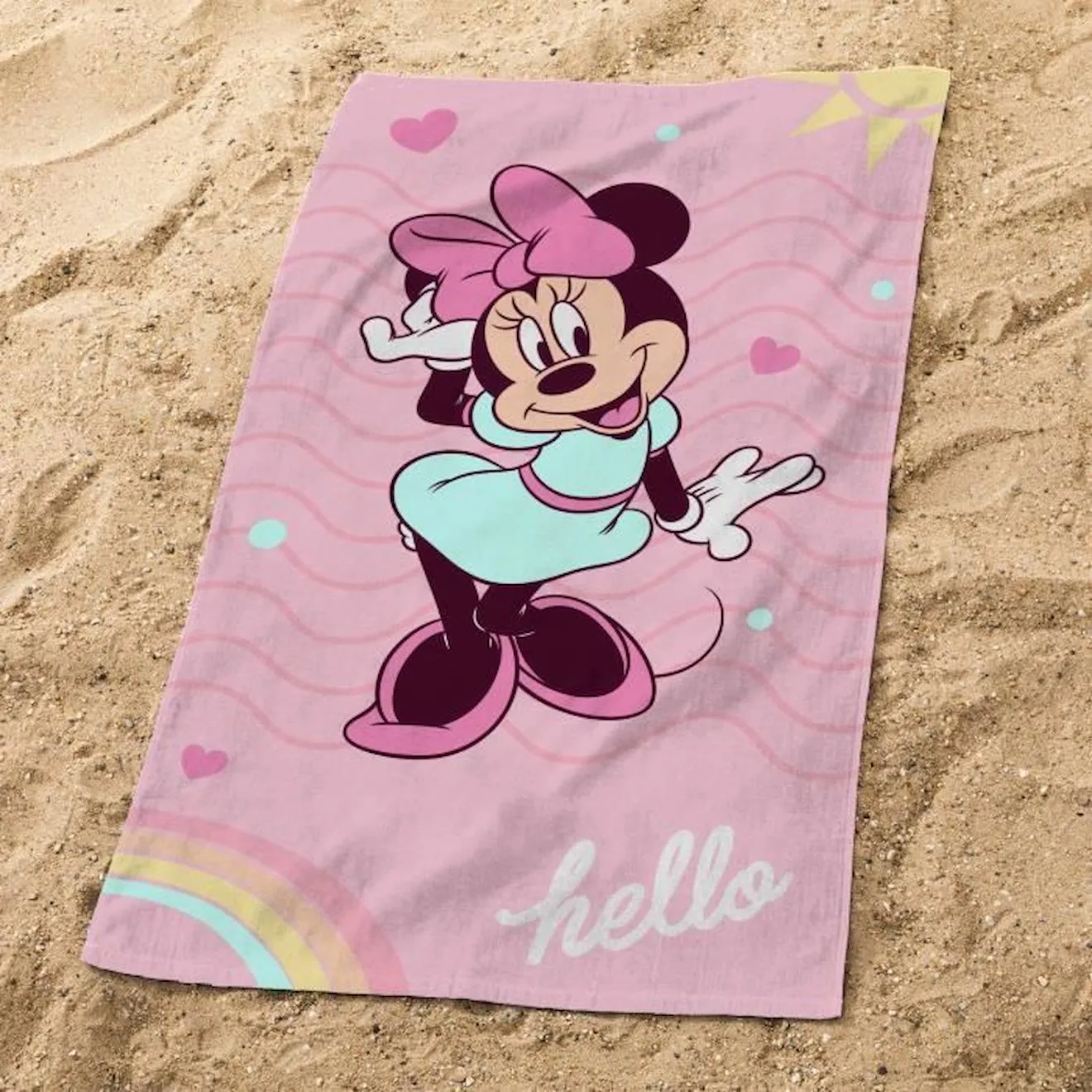 Drap de plage imprimé 100% coton, DISNEY HOME MINNIE HELLO rose - Omydream