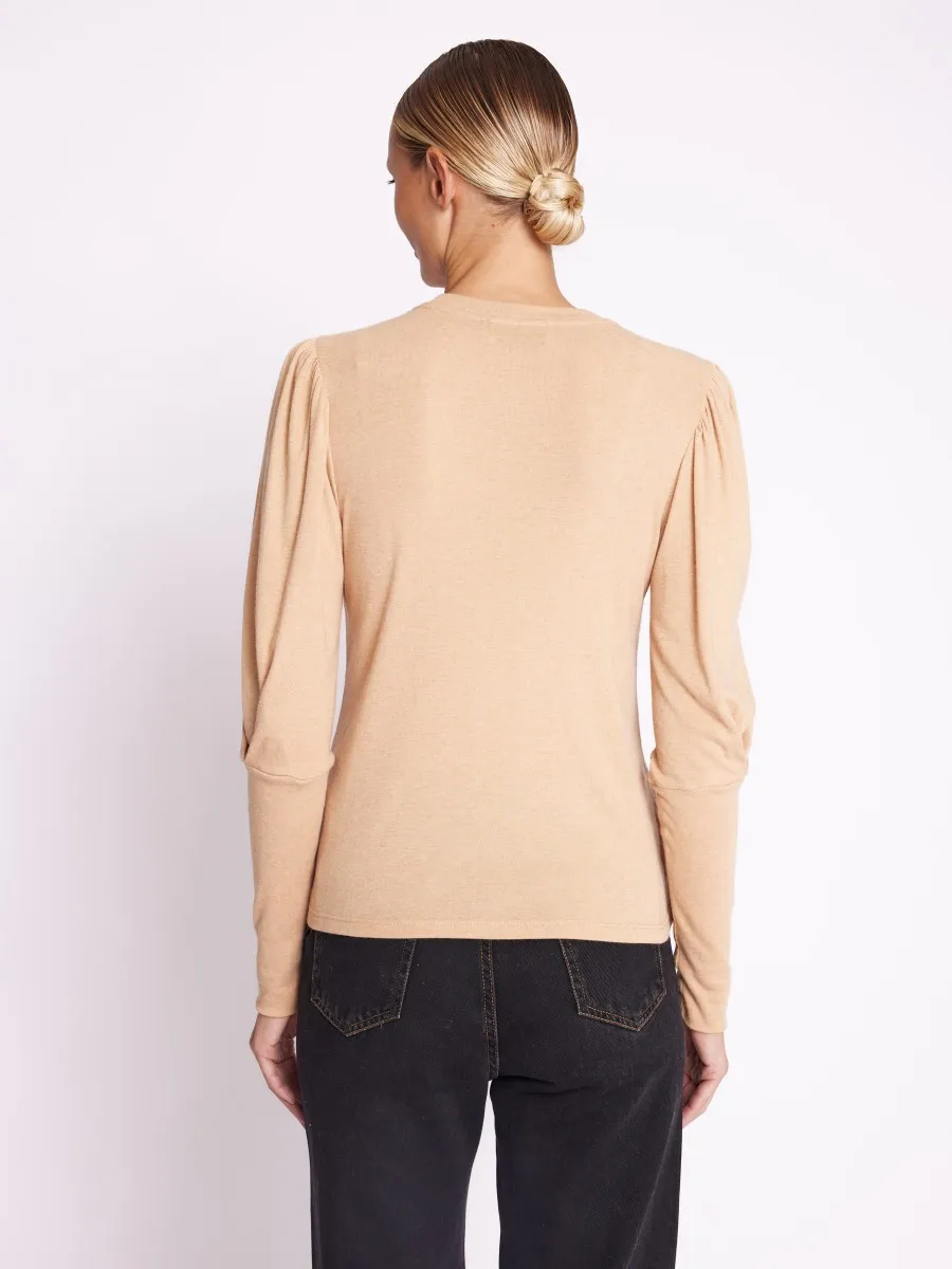 ENA | T-shirt camel manches longues bouffantes