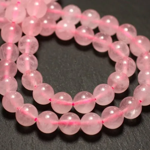 Fil 39cm 28pc env - perles de pierre - quartz rose boules 14mm