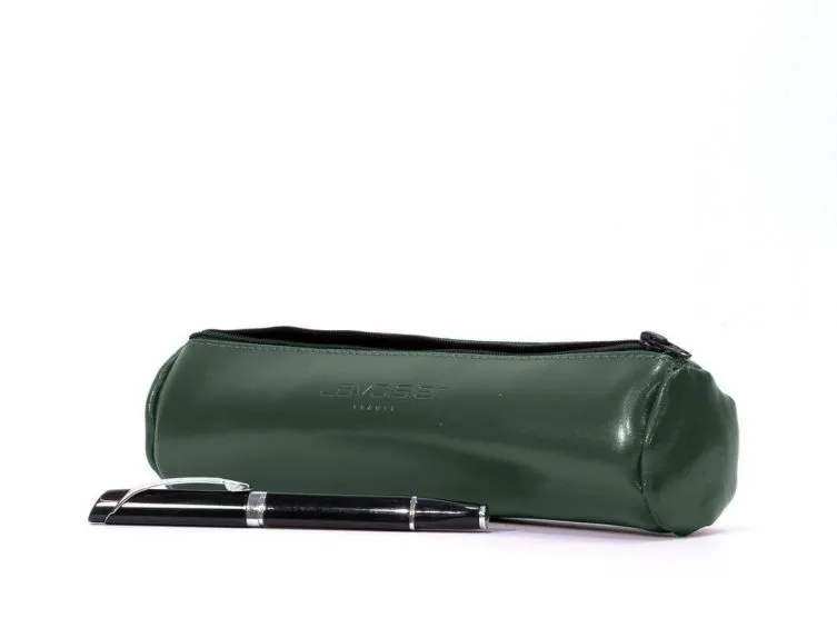 Grande trousse ronde en cuir vert anglais