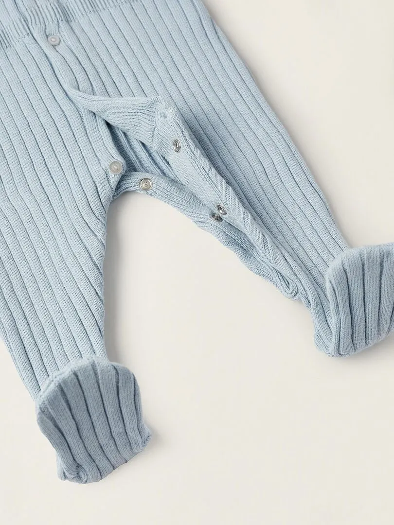 Grenouillère En Tricot De Coton Pour Nouveau-Né  EARLY BLOOM - Bleu clair