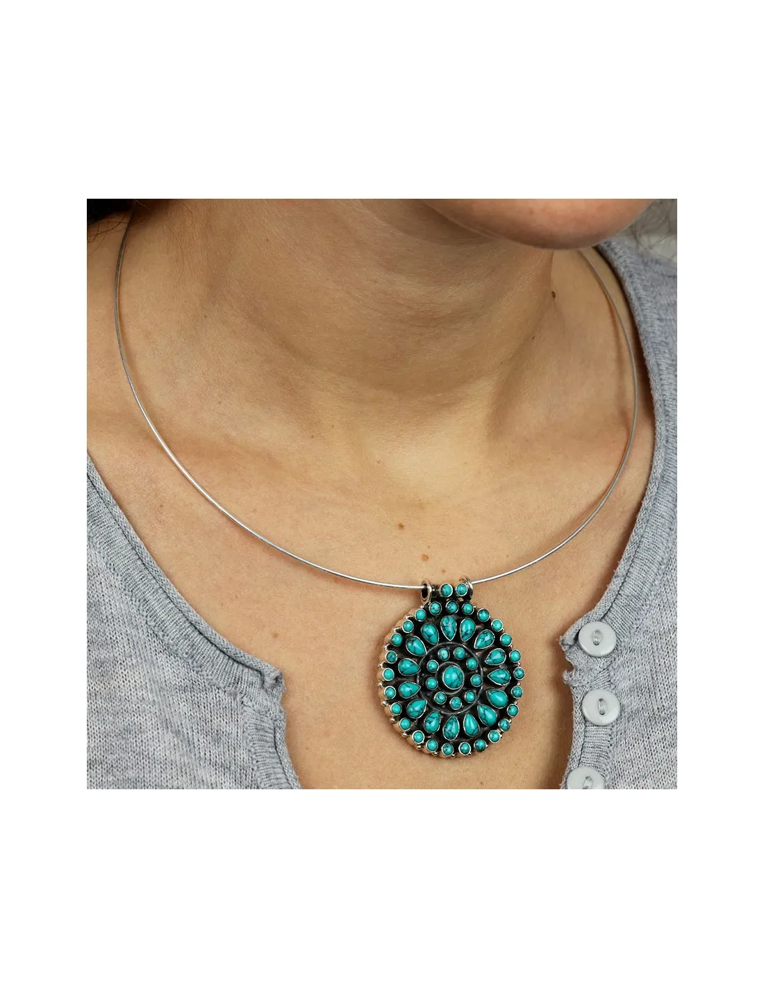 Gros pendentif argent turquoise